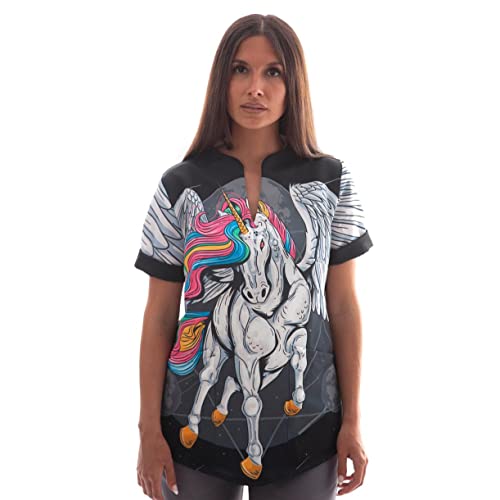 Uniforme Sanitario Mujer Ropa Trabajo Pijama Medico Casaca Enfermera Estetica Peluqueria Veterinaria Hospital Limpieza y Empleada Hogar Antilejía y No Destiñe - Casaca Unicornio Mujer M