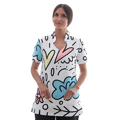 Uniforme Sanitario Mujer Ropa Trabajo Pijama Medico Casaca Enfermera Estetica Peluqueria Veterinaria Hospital Limpieza y Empleada Hogar Antilejía y No Destiñe - Casaca Nubes Mujer M