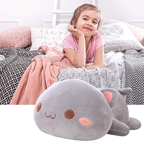 Uposao Gato de peluche Kawaii tumbado, animal, peluche, juguete de peluche, regalo para niños, niñas, jóvenes, cojín de oveja, cojín para el hogar, sofá o la espalda, color gris #1,35 cm