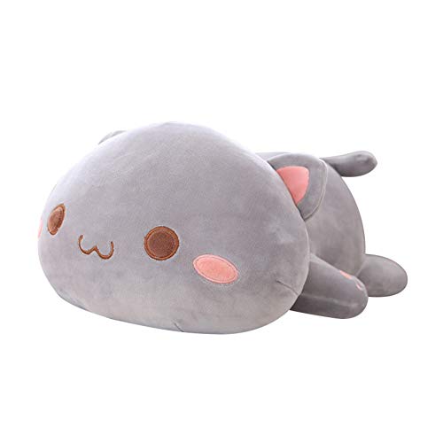 Uposao Gato de peluche Kawaii tumbado, animal, peluche, juguete de peluche, regalo para niños, niñas, jóvenes, cojín de oveja, cojín para el hogar, sofá o la espalda, color gris #1,35 cm