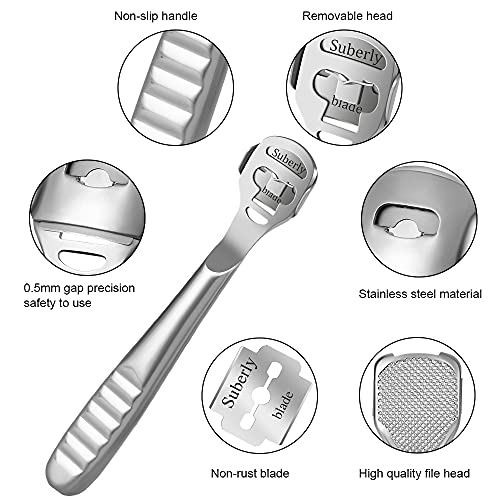 URAQT Eliminador de Callos y Callosidades, Raspador de Pies con 10 Cuchillas, Lima de Callos Remover la Piel Muerta, Removedor de Callos de Acero Inoxidable para el Cuidado de los Pies en Hogar