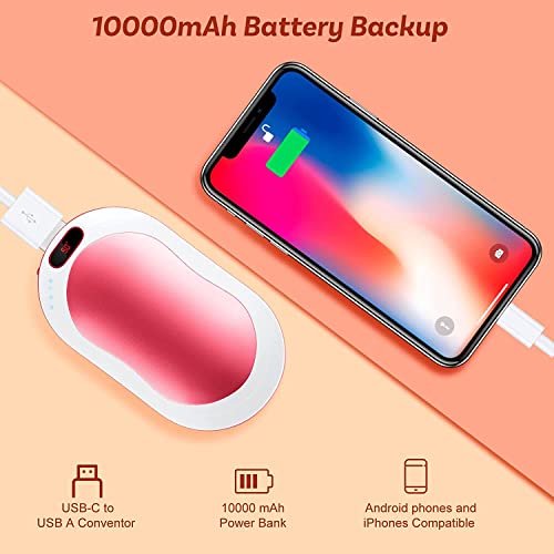 URBZUE Calentador de Manos USB, Calienta Manos Eléctrico Portátil, Recargable 10000 mAh, Reutilizable y Calefacción de Doble Cara, Interior y Exterior en Invierno, Regalos para Hombres y Mujeres