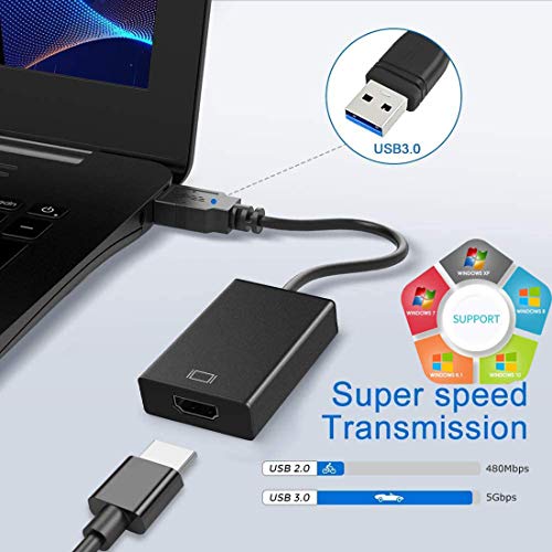 USB a HDMI Adaptador, USB 3.0/2.0 a HDMI HD1080P Audio Video Convertidor para PC Laptop Projector HDTV Compatible con Windows XP / 10 / 8.1 / 8/7