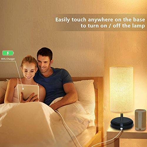 USB Lámpara de Mesa con Sensor Táctil,BRTLX LED Lámpara Mesita de Noche con Puerto de Carga USB para Dormitorio,Estudio,Habitación de Bebé y Cafetería Pack de 2 Unidades(4 Bombillas LED 6W Incluidas)