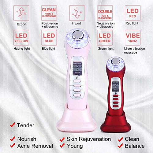 USB recargable 7 en 1 Máquina de belleza facial Ultrasonido Luz LED Dispositivo de belleza Dispositivo de masaje facial de mesoterapia Anti arrugas Anti-envejecimiento acné(ojo)