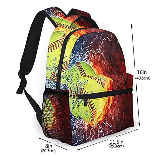 USGYY Mochilas Escolares, Bola de béisbol Fuego Agua Mochila Niños Chicas Casual Mochila para Portatil Mochila Universidad Resistente Mochila Instituto