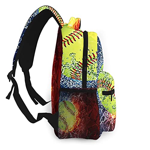 USGYY Mochilas Escolares, Bola de béisbol Fuego Agua Mochila Niños Chicas Casual Mochila para Portatil Mochila Universidad Resistente Mochila Instituto