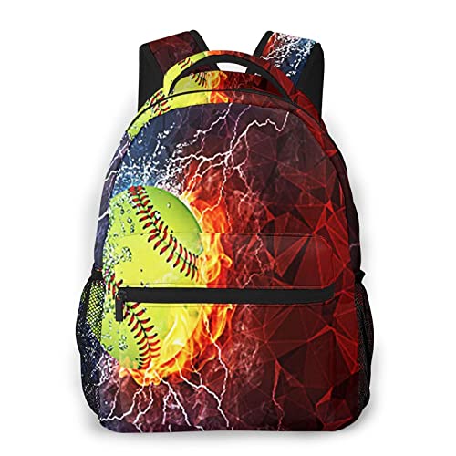 USGYY Mochilas Escolares, Bola de béisbol Fuego Agua Mochila Niños Chicas Casual Mochila para Portatil Mochila Universidad Resistente Mochila Instituto