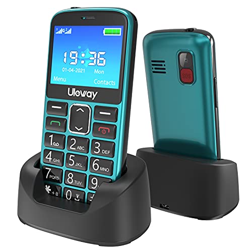 USHINING 2G Teléfonos móviles para Mayores, Senior Teléfono Celular con Teclas Grandes, SOS Botón, Pantalla de 2.4", HAC Compatible, Llamada rápida, Sonido Fuerte de Radio, 1000mAh Batería - Verde