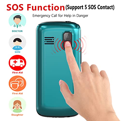 USHINING 2G Teléfonos móviles para Mayores, Senior Teléfono Celular con Teclas Grandes, SOS Botón, Pantalla de 2.4", HAC Compatible, Llamada rápida, Sonido Fuerte de Radio, 1000mAh Batería - Verde