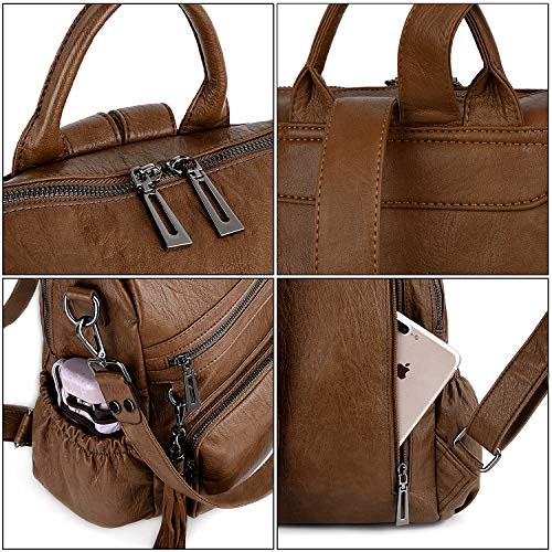 UTO - Bolso Mochila de Mujer Cuero Sintético Bolso de Hombro Bolso Escolar con Bolsillos Laterales con Borlas