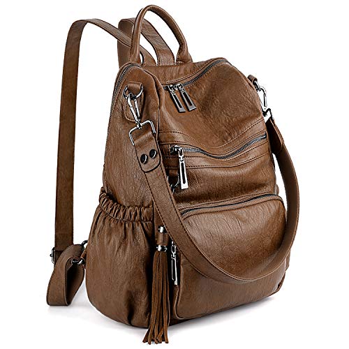 UTO - Bolso Mochila de Mujer Cuero Sintético Bolso de Hombro Bolso Escolar con Bolsillos Laterales con Borlas