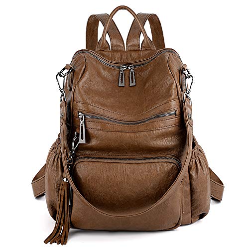 UTO - Bolso Mochila de Mujer Cuero Sintético Bolso de Hombro Bolso Escolar con Bolsillos Laterales con Borlas