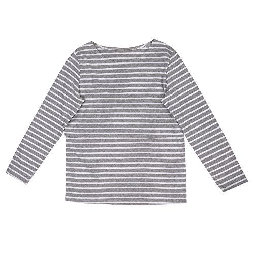 UTOVME Mujeres Camiseta de Lactancia Premamá Camisa de Maternidad Ropa de Enfermería, Rayado de Mangas Largas Gris L