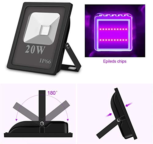 UV Luz Negra,OUSIDE 20W LED Black light Foco Luz,IP66 Impermeable AC85-265V 395-400nm Luces de Decoración del Escenario Para Fiesta, Pintura Fluorescente, Graffiti, Resplandor