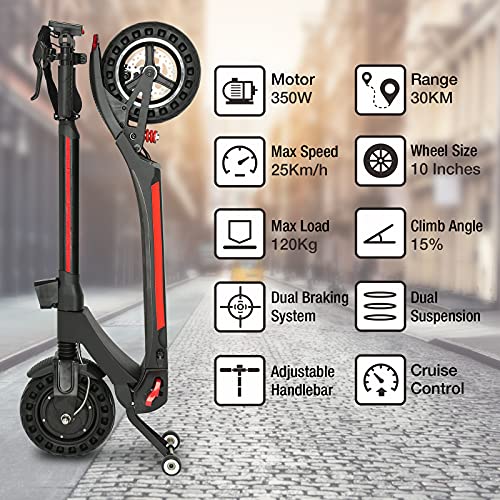 UWITGO Patinete Eléctrico Adulto de 350W hasta 25Km/h Scooter Electrico Plegable Neumáticos de 10 Pulgadas, Carga 150Kg, 3 Modos de Velocidad, Alcance de 30Km