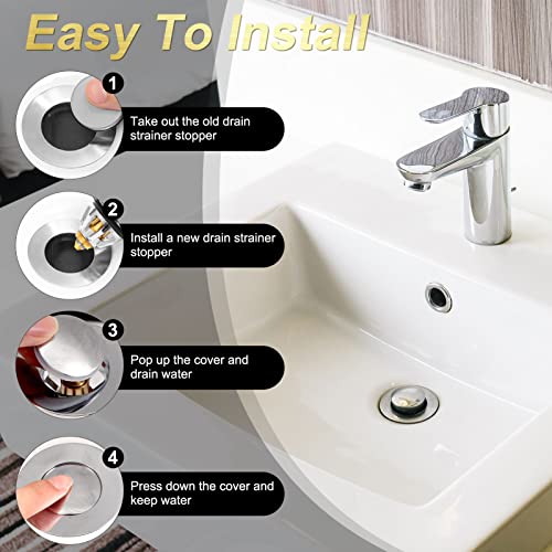 VABNEER Universal Desagüe Lavabo, Lavabo Tapón de Acero Inoxidable con Juntas de Goma y Canasta Anti-obstrucción, Núcleo de Cobre Incorporado, Ajuste Diámetro Interior 37 mm-41 mm