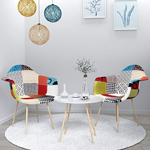 VADIM Scandinavian Dining Chairs Patchwork Set De 2, Sillas Nórdicas Tapizadas En Tela De Patchwork, Sillas De Diseño Sólido con Patas De Metal, Imitación Roble