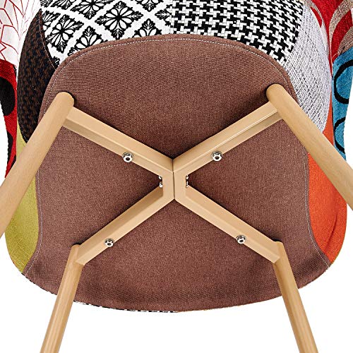 VADIM Scandinavian Dining Chairs Patchwork Set De 2, Sillas Nórdicas Tapizadas En Tela De Patchwork, Sillas De Diseño Sólido con Patas De Metal, Imitación Roble