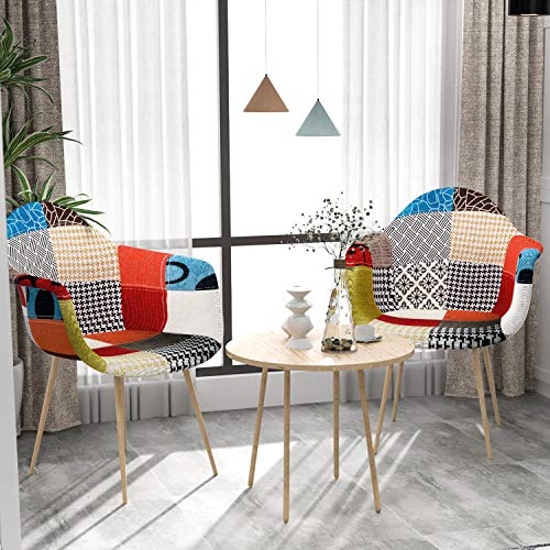 VADIM Scandinavian Dining Chairs Patchwork Set De 2, Sillas Nórdicas Tapizadas En Tela De Patchwork, Sillas De Diseño Sólido con Patas De Metal, Imitación Roble