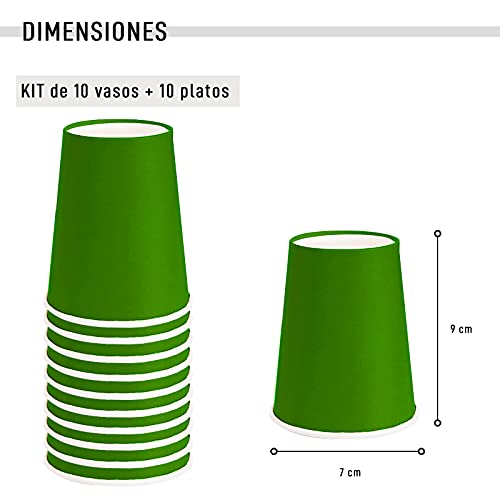 Vajilla biodegradable de Cumpleaños. Set de Platos y Vasos para Fiestas, Reuniones, Camping, Picnic. Juego de Platos y Vasos para Cumpleaños. Decoración Cumpleaños. Vajillas Ecológicas.(Verde)