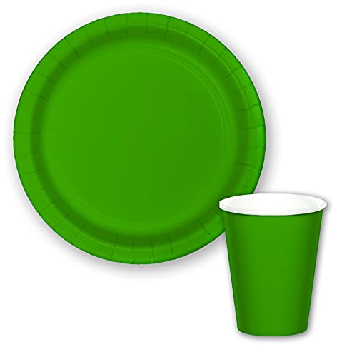 Vajilla biodegradable de Cumpleaños. Set de Platos y Vasos para Fiestas, Reuniones, Camping, Picnic. Juego de Platos y Vasos para Cumpleaños. Decoración Cumpleaños. Vajillas Ecológicas.(Verde)