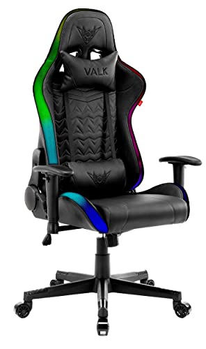 VALK Skadi - Silla Gaming con Luces LED RGB, Reclinable 160º, Reposabrazos 2D, Silla Gamer Escritorio y Oficina, Ergonómica, Transpirable, Pistón Clase 4, Espuma Moldeada en frío (Negro)