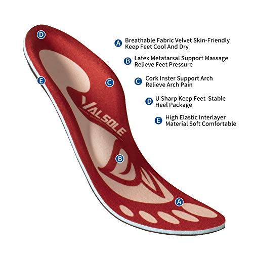 VALSOLE Plantillas Ortopédicas soportes de arco y talones la absorción de choque- para el dolor de talón, pie plano, Fascitis Plantar, dolor de rodilla y espalda (40-41 EU (260mm), red-v7a)