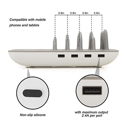 ValueTalks Estación de Carga Base de Carga Multifunción de 4 Puertos con 10W Qi Cargador Inalambrico Múltiples para Samrtphone Samsungs Huawei y Tableta(Incluye 4 Cables)