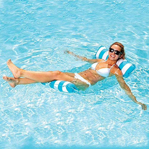 VANGE Piscina Inflable Flota Hamaca, Salón Flotante Multiusos, Cama Flotante Portátil e Inflable, Sillas de Piscina a la Playa, Hamaca de Agua para Adultos para Fiesta de Natación (Azul Claro)