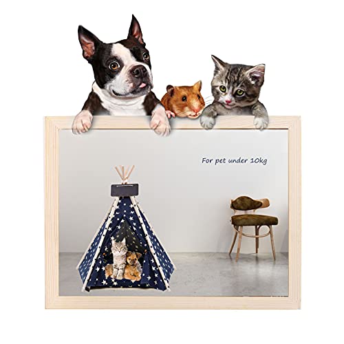 VanGeeStar Tienda de Campaña para Mascotas, Tipi per Perros y Gatos con Cojín Lavable, Perros Casa Perros Caseta con Pizarra, Fácil de Montar, Portátil, Interior Exterior, Azul, 60*50*50CM (Azul)