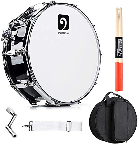 Vangoa Tambor de Caja 14 Pulgadas Cavidad de Madera Acústico Tambor Militar Snare Drum con Kits para Profesional Principiantes Estudiantes