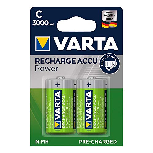 Varta Pila C Baby Rechargeable Accu Ready2Use (paquete de 2 unidades, 300 mAh), recargable sin efecto de memoria - Listo para usar