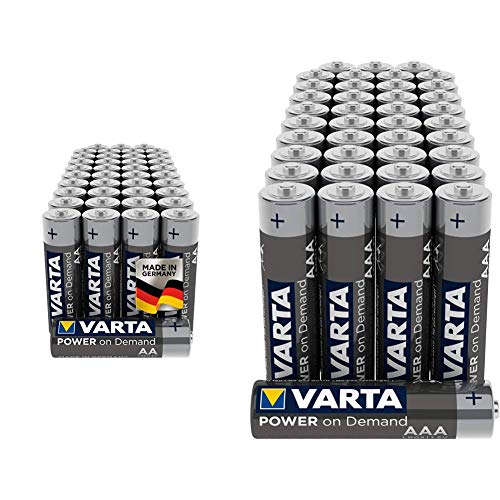 Varta Power On Demand - Pilas alcalinas AA / LR6 / Mignon (Pack de 40 Unidades, 1.5 V) + Pilas AAA Micro Varta Power on Demand, Paquete de 40 Unidades