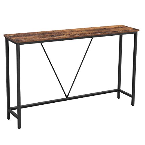 Vasagle Consola, Mesa de Entrada, Marco de Acero Estable, para Dormitorio, Salón, Estilo Industrial, Marrón Rústico y Negro, Madera de ingeniería, 120 x 23 x 74 cm (Largo x Ancho x Alto)