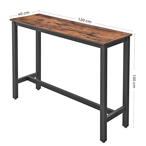 VASAGLE Mesa de Bar, Mesa de Cocina Rectangular Estrecha, Mesa Alta con Marco de Metal Robusto, 120 x 40 x 100 cm, Montaje Sencillo, Diseño Industrial, Marrón Rústico y Negro LBT12X