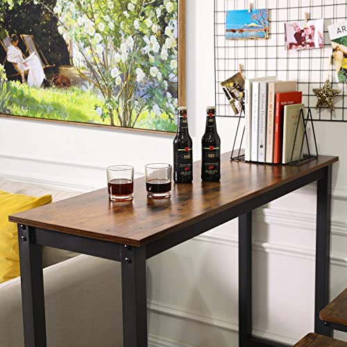 VASAGLE Mesa de Bar, Mesa de Cocina Rectangular Estrecha, Mesa Alta con Marco de Metal Robusto, 120 x 40 x 100 cm, Montaje Sencillo, Diseño Industrial, Marrón Rústico y Negro LBT12X