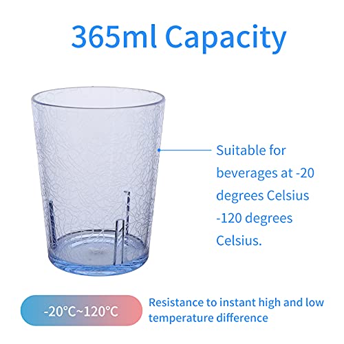 Vasos de Agua,6Pcs 365 ml Vasos Plastico Duro Reutilizable Vasos Agua Cristal Plástico Duro Vasos de Plástico Acrílico Irrompibles para Niños Plástico Duro Reutilizables Cristal Copas Blue