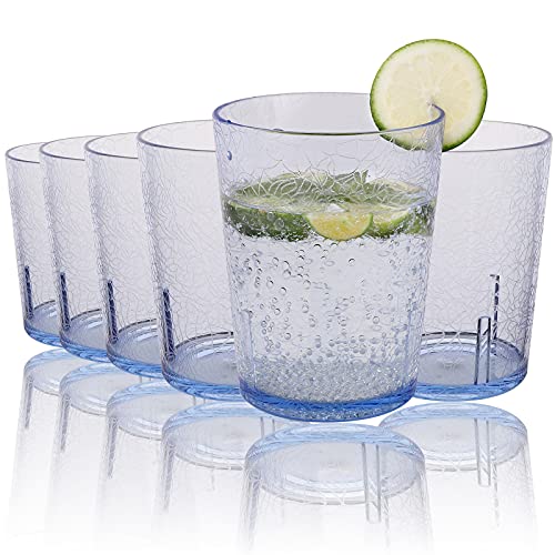 Vasos de Agua,6Pcs 365 ml Vasos Plastico Duro Reutilizable Vasos Agua Cristal Plástico Duro Vasos de Plástico Acrílico Irrompibles para Niños Plástico Duro Reutilizables Cristal Copas Blue