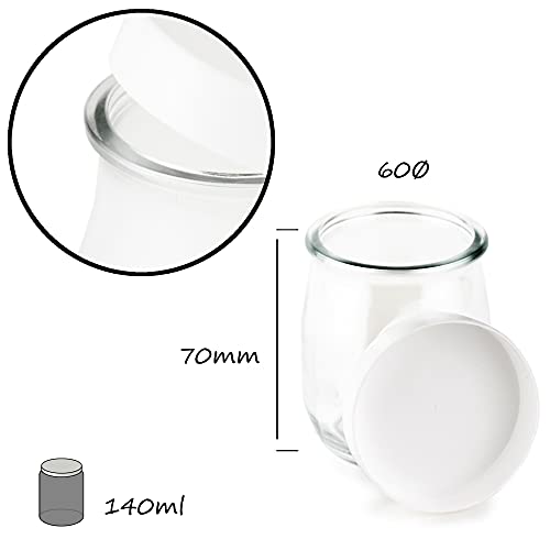 Vasos yogurtera de vidrio con tapa blanca 9 unidades. tarros para postres, botes para yogur, vasos para condimentos