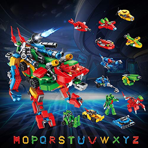 VATOS Set de Bloques de Construcción, 630 PCS Alphabets Robot Juguetes de Construcción | 27-in-1 Aprendizaje Educativo Transformers Toys para Niños Niñas 5 6 7 8 9 10 11 12 Años de Edad