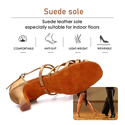 VCIXXVCE Satín Zapatos Baile Latino Mujer Suela de Gamuza Salsa Zapatos Danza Salón Beige,40 EU