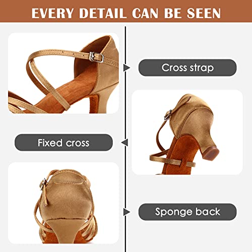 VCIXXVCE Satín Zapatos Baile Latino Mujer Suela de Gamuza Salsa Zapatos Danza Salón Beige,40 EU