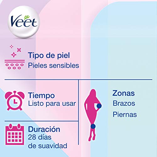 Veet Bandas de Cera Fria Depilatoria para Depilación de Cuerpo y Piernas con Aceite de Almendras, Easy Gelwax, Pieles Sensibles, 3 x 20 bandas, Total 60 Unidades