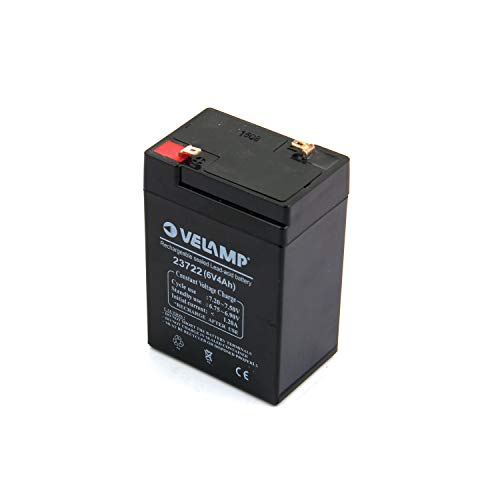 Velamp 23722 Batería de Plomo Recargable, Conexiones Faston, 6V, 4Ah. para UPS, Sistemas de Alarma, Pasatiempos, 6 V, Negro