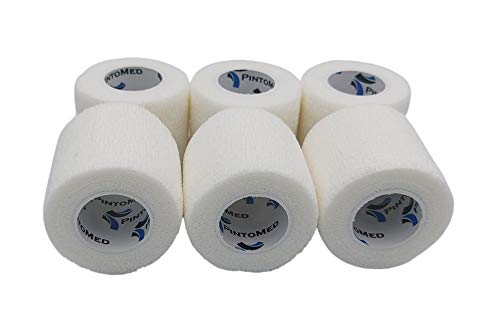 Venda Cohesiva Blanco 6 Rollos x 5 cm x 4,5 m Autoadhesivo Flexible Vendaje, Calidad Profesional, Primeros Auxilios, Lesiones de los Deportes, Rodillos embalados Individualmente - Pack de 6