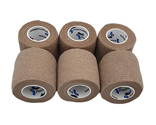 Venda Cohesiva Color DE Piel 6 Rollos x 5 cm x 4,5 m Autoadhesivo Flexible Vendaje, Calidad Profesional, Primeros Auxilios, Lesiones de los Deportes, Rodillos embalados Individualmente - Pack de 6