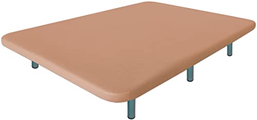 Ventadecolchones - Base tapizada Modelo Drago Súper-Reforzada con Sistema Antiruido con 7 Patas de 27 cm con 7 Barras transversales 3D Beige Medida 135 x 190 cm