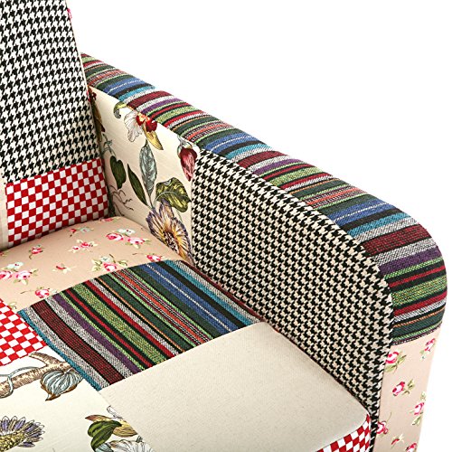 Versa 19500604 Sillón individual de patchwork romántico, 65x77x71, Sofá reposabrazos