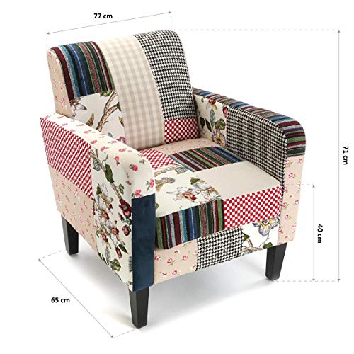 Versa 19500604 Sillón individual de patchwork romántico, 65x77x71, Sofá reposabrazos